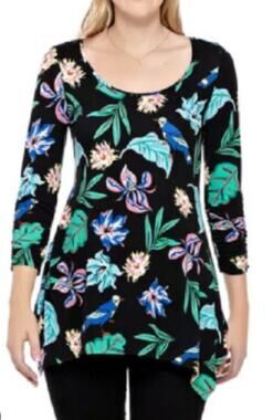 Philosophy Black Bird Floral Handkerchief Tunic Top NWT Sz S